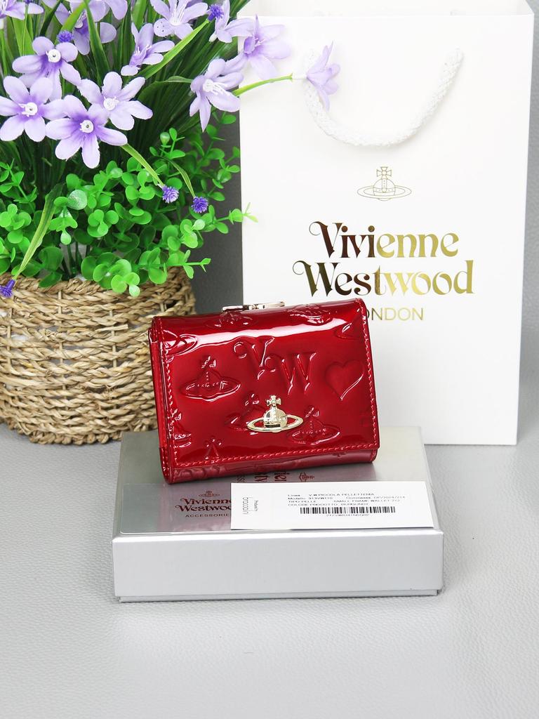 Женский трехсекционный кошелек 2025 года: Натуральная коровья кожа, Westwood, тиснение в виде сердца.