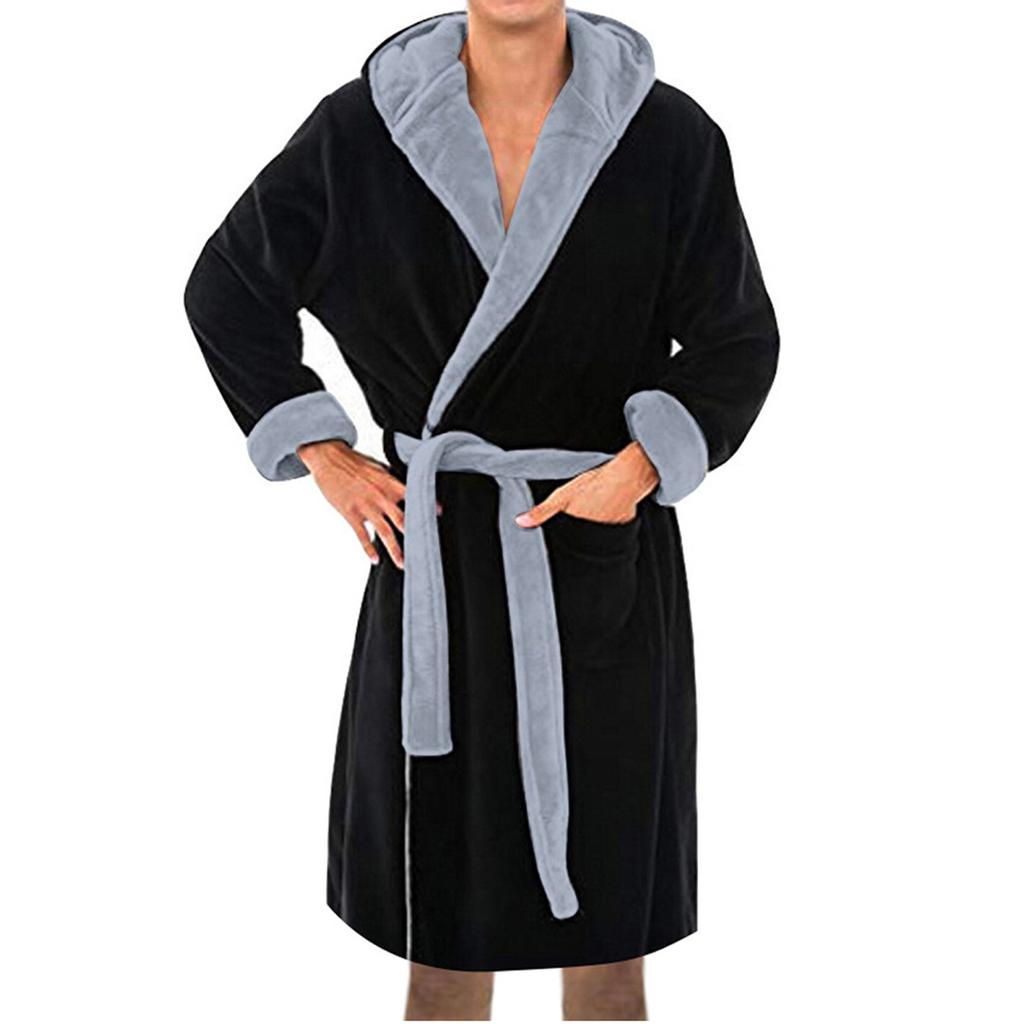 Men's Winter Lengthened Plush Shawl Bathrobe Home Clothes Long Sleeved Robe Coat