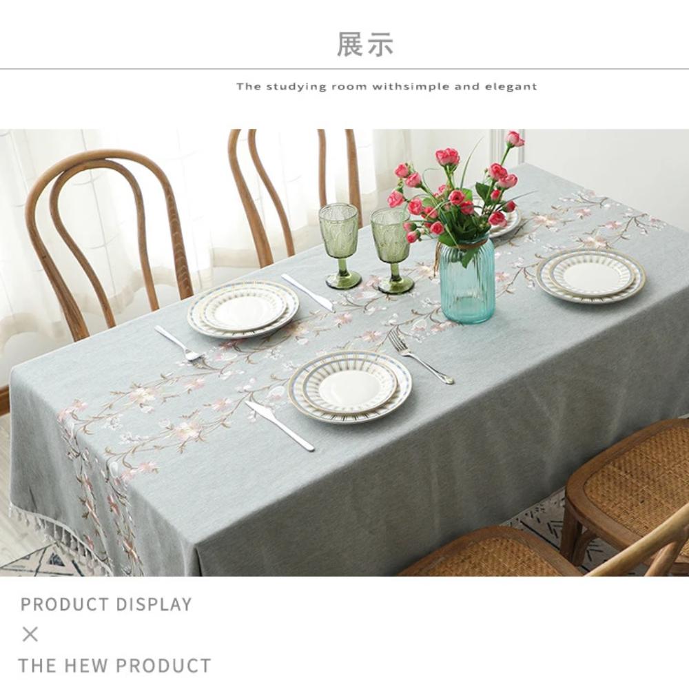 Прямоугольная скатерть из хлопка и льна, мягкая водонепроницаемая скатерть с вышитым цветочным узором для обеденного чайного стола, украшение для стола, защита от пыли