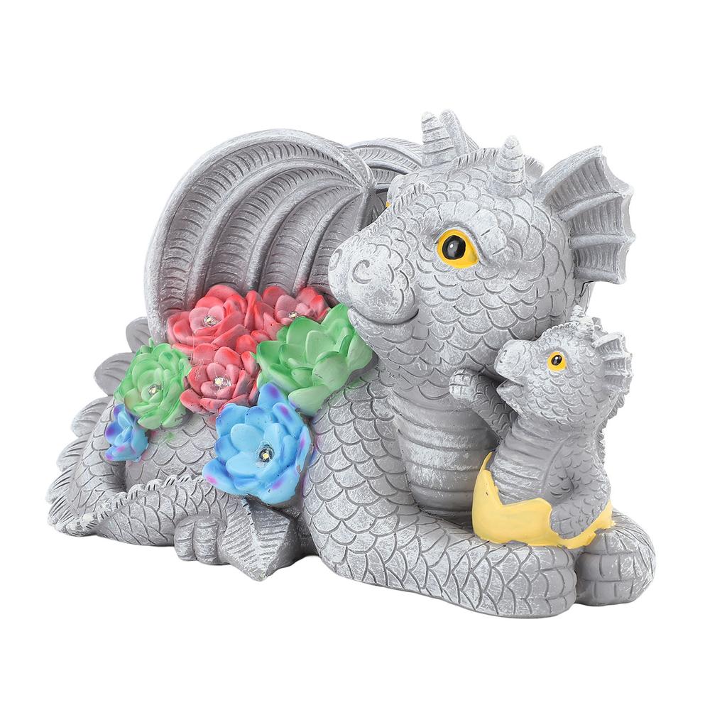 Dinosaur Garden Statue, Solar Powered Mother Son Outdoor Decoration, Dinosaur Resin Sculpture for Garden Decoration