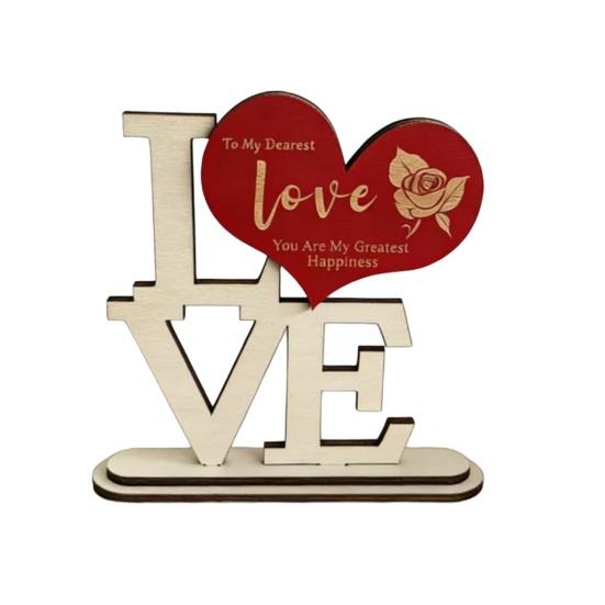 Valentine's Day Love Table Sign with Base Farmhouse Rustic Wooden Love Letter Ornament Anniversary Wedding Party Tabletop