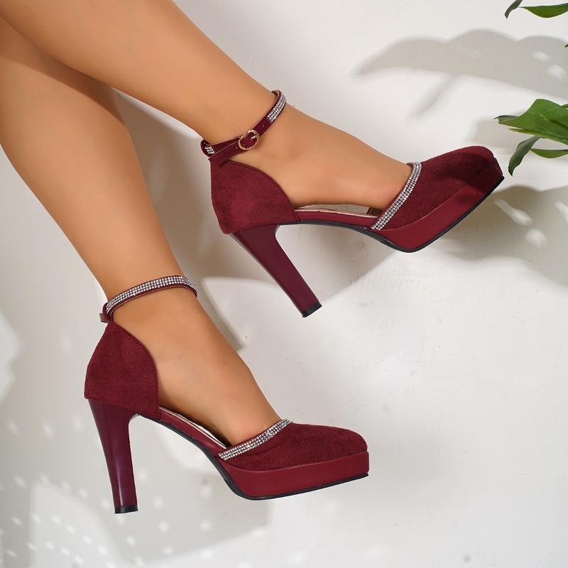 Модная обувь для женщин 2024 года, новые женские туфли на высоком каблуке, модные туфли-лодочки для вечеринок, большие размеры, острые носки со стразами, свадебные туфли на шпильке для невесты