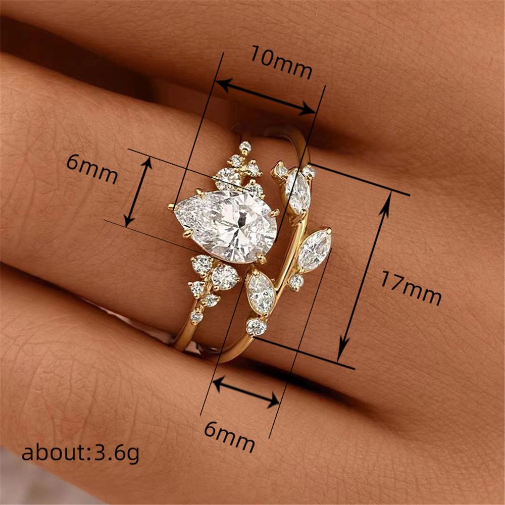 2 шт. Женский комплект колец с каплями воды из белого циркония золотого цвета, свадебные кольца, ювелирные изделия для вечеринок для женщин