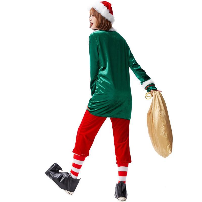 Adult Loose Christmas Costume Green Elf Santa Cosplay Outfit Festive Party Stage Wear
