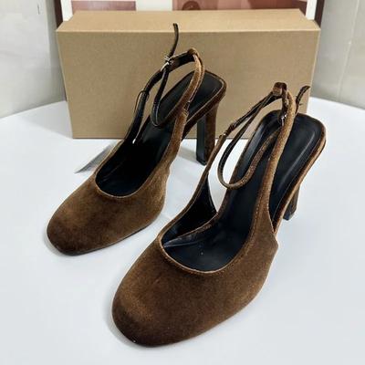 Женские босоножки на толстом каблуке с ремешком на щиколотке из коричневой замши в стиле ретро, повседневные туфли с круглым носком, летние дизайнерские туфли для офиса