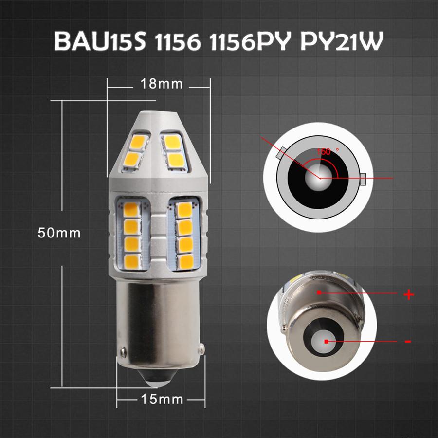 2pc Canbus No Resistor No Flash Amber BAU15S 7507 PY21W 1156PY 30SMD 2835 LED Bulbs