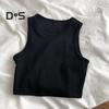 Ladies Cropped Tops Round Neck Sleeveless Slim Fit Pullover Top Casual Bottom Shirt Solid Color Summer Casual Short T-shirt Sexy Tank Top Women