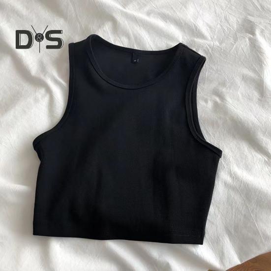 Ladies Cropped Tops Round Neck Sleeveless Slim Fit Pullover Top Casual Bottom Shirt Solid Color Summer Casual Short T-shirt Sexy Tank Top Women