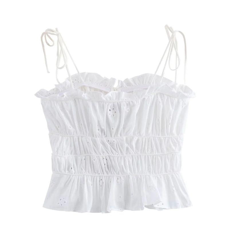 Fashion Style Summer New Women's Sling Easiest for Match Bowknot Decoration Cut Out Embroider Tops 3456361 250