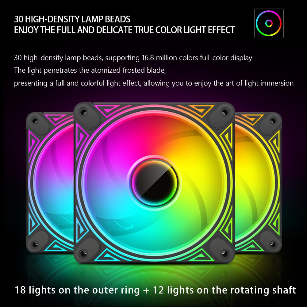 120-мм вентилятор охлаждения корпуса, 23 дБ, 30 светодиодов, светящийся, 5 В, 3-контактный ARGB для настольного компьютера