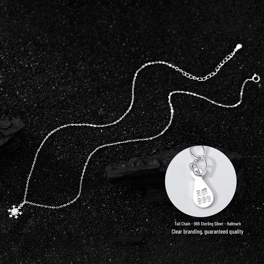 Ожерелье из стерлингового серебра 999 пробы с бриллиантом в виде снежинки: Элегантный, Универсальный Чокер с Нишевым Дизайном