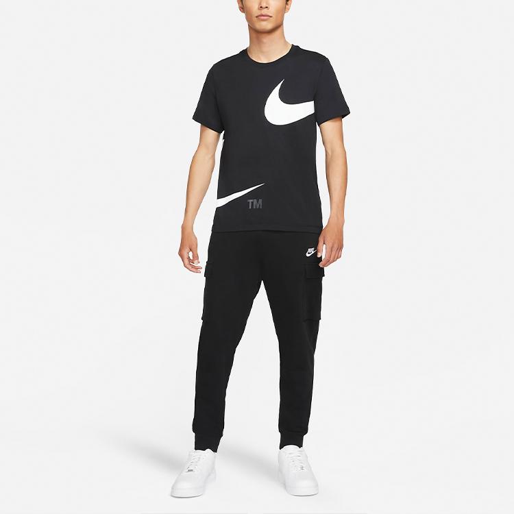 Nike Спортивная футболка с логотипом Double Swoosh с круглым вырезом, мужские топы, черные DD3350-010