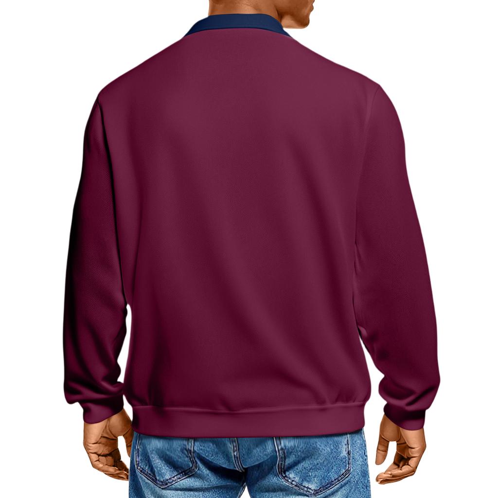 Мужской повседневный трикотажный базовый топ с длинным рукавом и воротником в стиле колор-блок