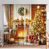 2-piece Set of Christmas Wonderland Curtains - Featuring A Rustic Wooden Exterior with Christmas Tree, Gift, Fireplace