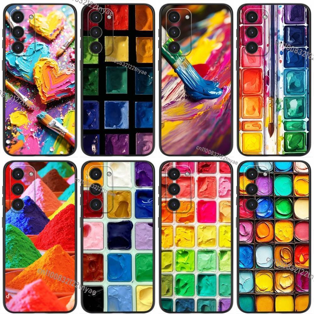 Watercolors Set Paint Palette Phone Case For Samsung Galaxy A20,21s,22,31,32,52,53,72,73,80,91 Soft Liquid Silicone Black Cover