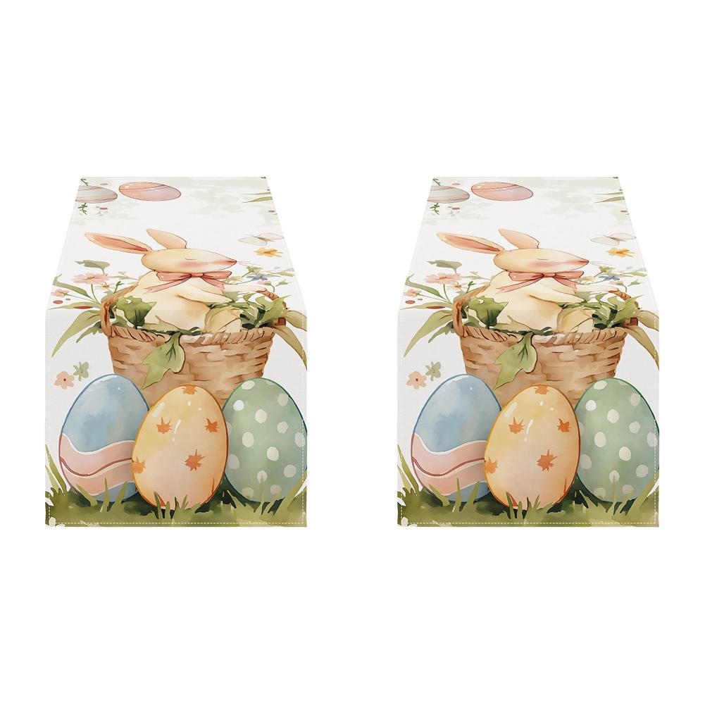 Easter Bunny Eggs Linen Table Runner Washable Bunny Dining Table Cloth Placemat