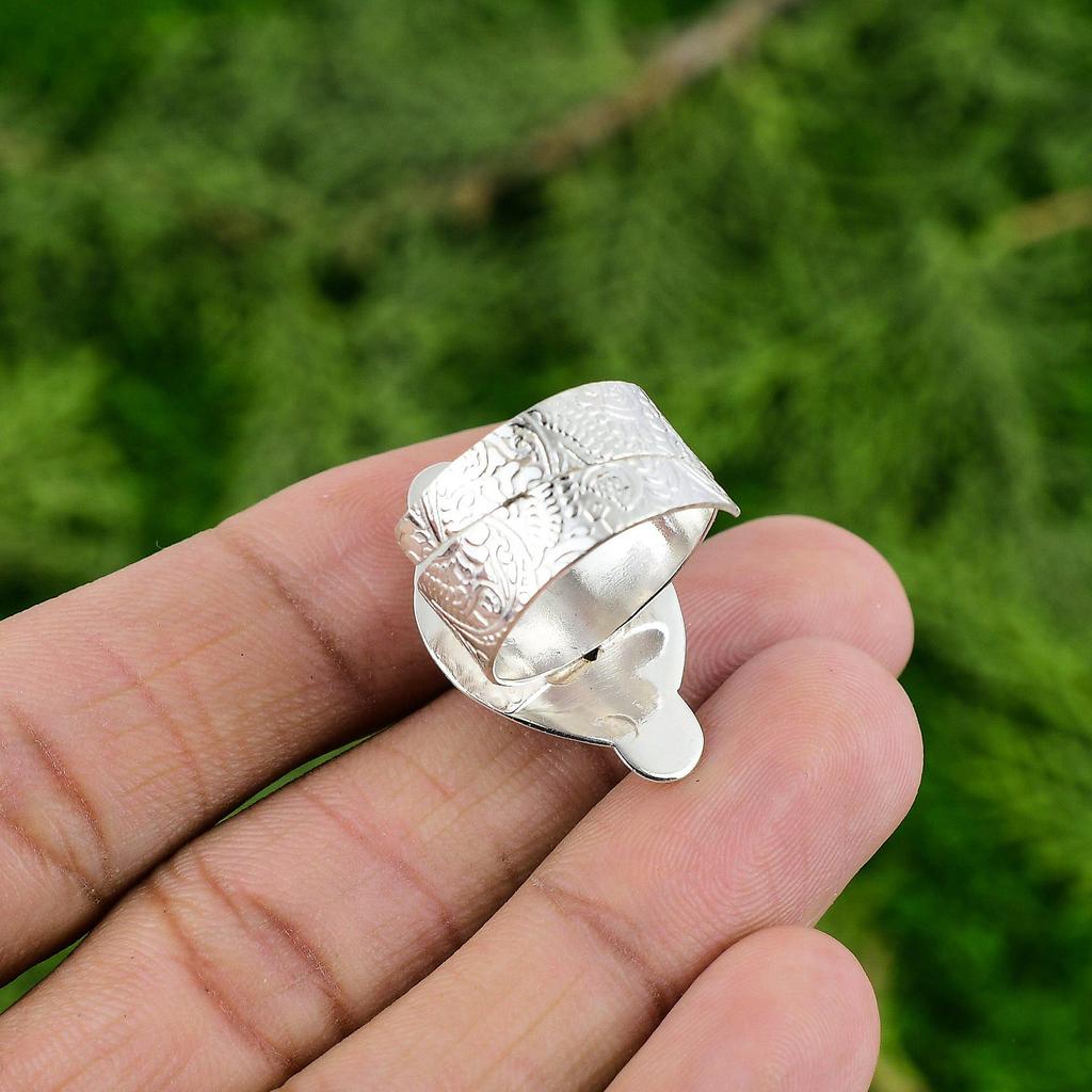 Natural Blue Lace Agate Gemstone Stackable Adjustable Ring 925 Sterling Silver