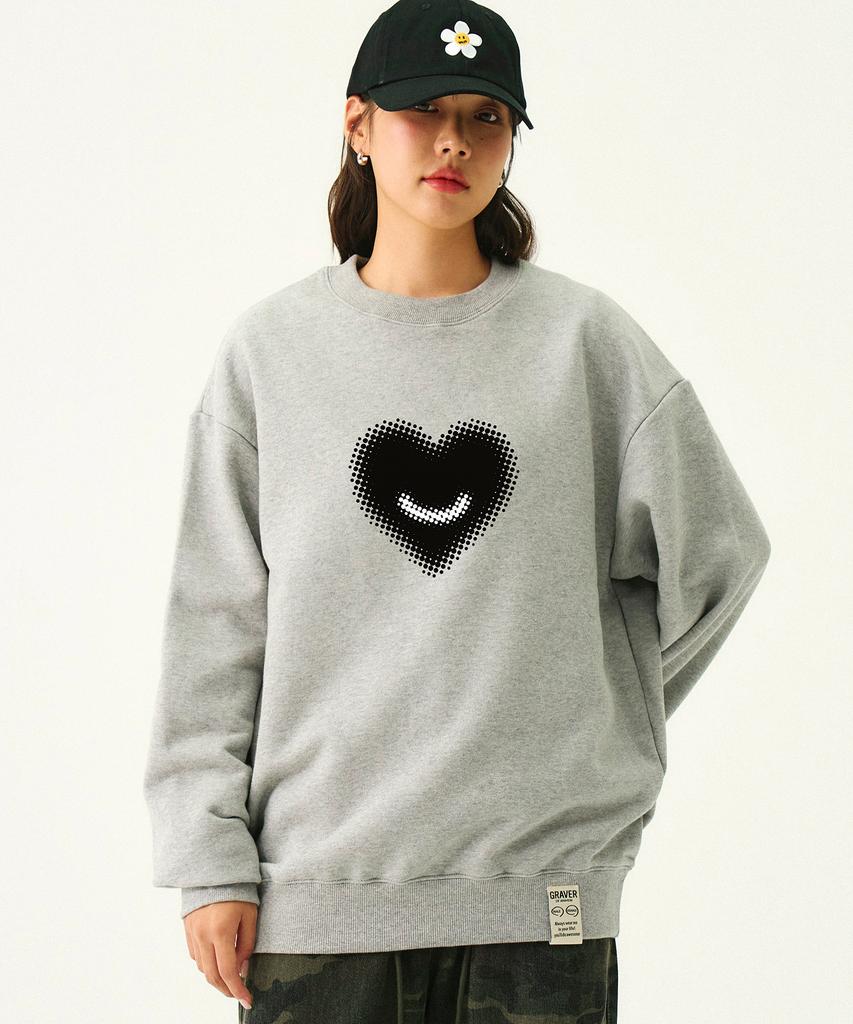 GRAVER [Unisex] Dot Silhouette Heart Sweatshirt_Gray