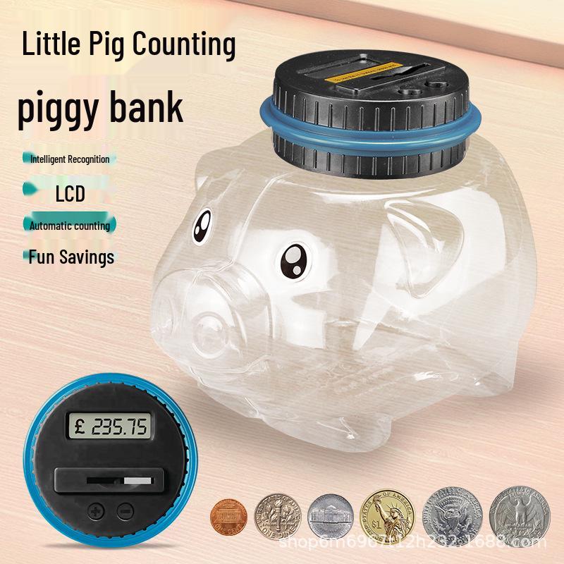 Smart Cross-Border Piggy Bank Toy with 1.8L Capacity for Counting Euros, Pounds, and Dollars