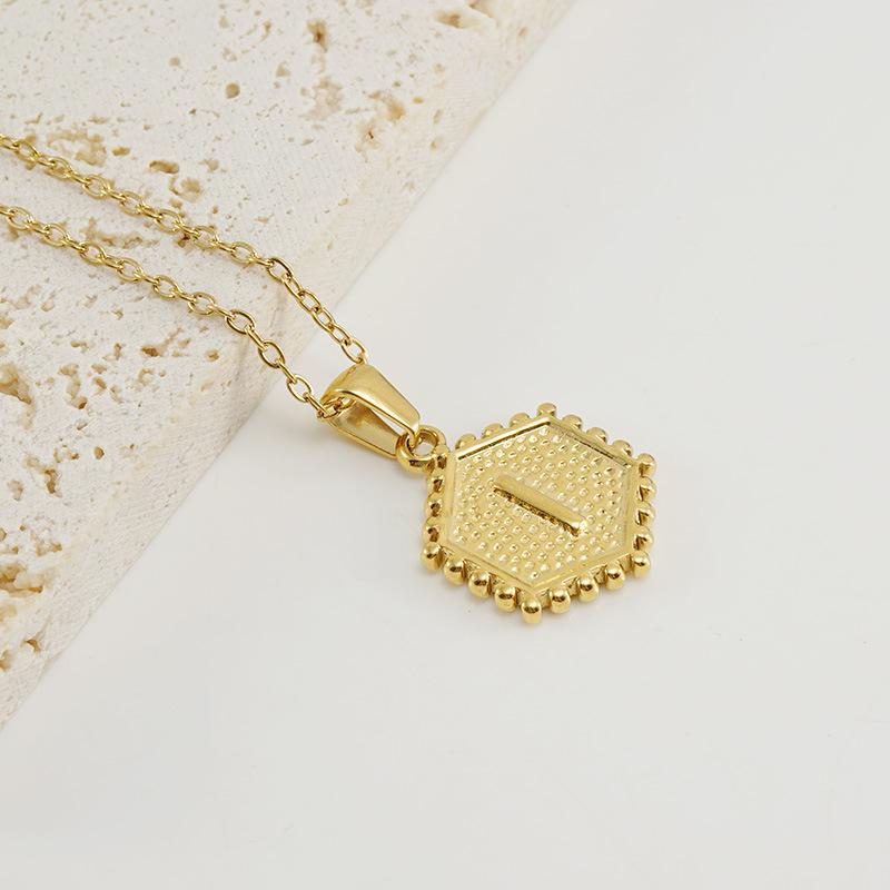 New Fashion Titanium Steel Hexagonal Letter Pendant Stainless Steel 26 English Letter Necklace Female
