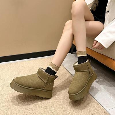 Осенне-зимние короткие зимние сапоги-трубы для женщин, трансграничные, большого размера, плюс, средний каблук, плоская подошва, хлопковые сапоги 35-41
