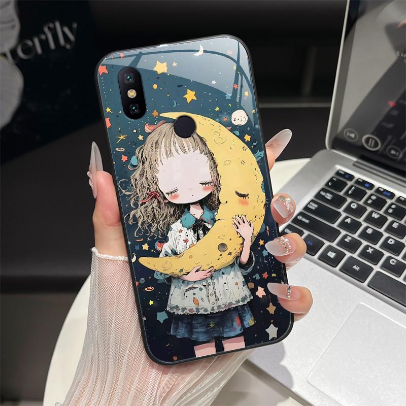 Чехол для телефона Xiaomi Mi A2 / Mi A2 Lite Модный фэнтезийный дизайн Закаленное стекло Бампер для MiA2 Lite Полная защита Задние крышки