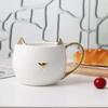 Креативная керамическая кофейная кружка с ручкой, позолоченная, с кошачьими ушками, бытовая чашка для завтрака, молока, овсянки, для детей, подарки на День святого Валентина