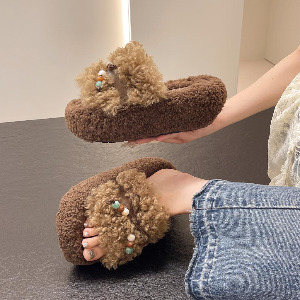 Женские пушистые туфли на толстой подошве для увеличения роста, новинка осени 2025, ленивые туфли, универсальные, с темпераментом, маленькие тапочки