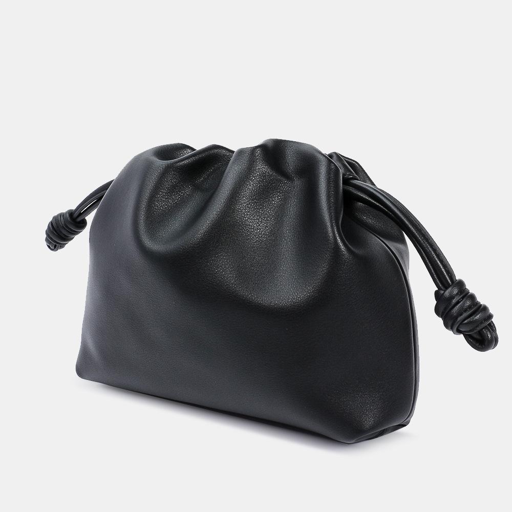 Soft Leather Fold Bag Cowhide Bag Bag Bucket Bag Drawstring Cloud Bag Single Shoulder Crossbody Bag Hand Holding Women's Bag