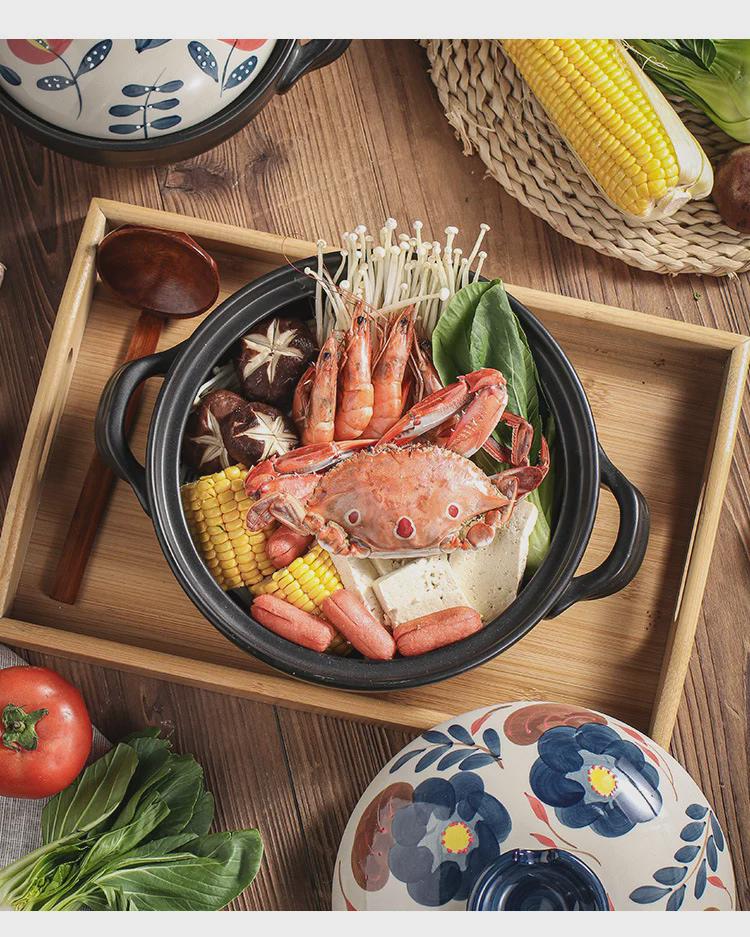 Японская кастрюля для тушения, расписанная вручную, устойчивая к высоким температурам - керамическая кастрюля с крышкой