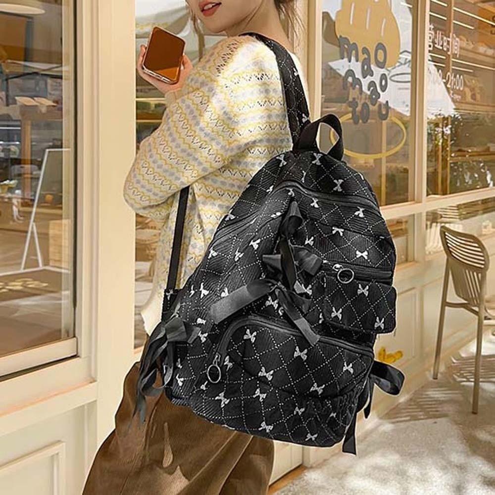 Silk Design Corduroy Bow Backpack Casual Large Capacity Backpack Students School Bag Daily