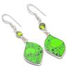Natural Green Turquoise, Peridot Gemstone 925 Sterling Silver Earring 2.05" o1M16
