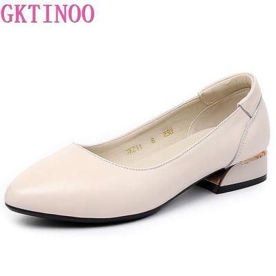 Модная обувь GKTINOO Мягкая Удобная Обувь из Натуральной Кожи Женские Туфли на Низком Каблуке Мягкие Офисные Рабочие Туфли Слипоны Лодочки для Женщин