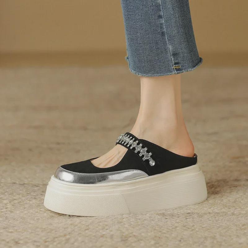 Женские босоножки на платформе со стразами 2024 года: Туфли на толстой подошве и высоком каблуке для лета