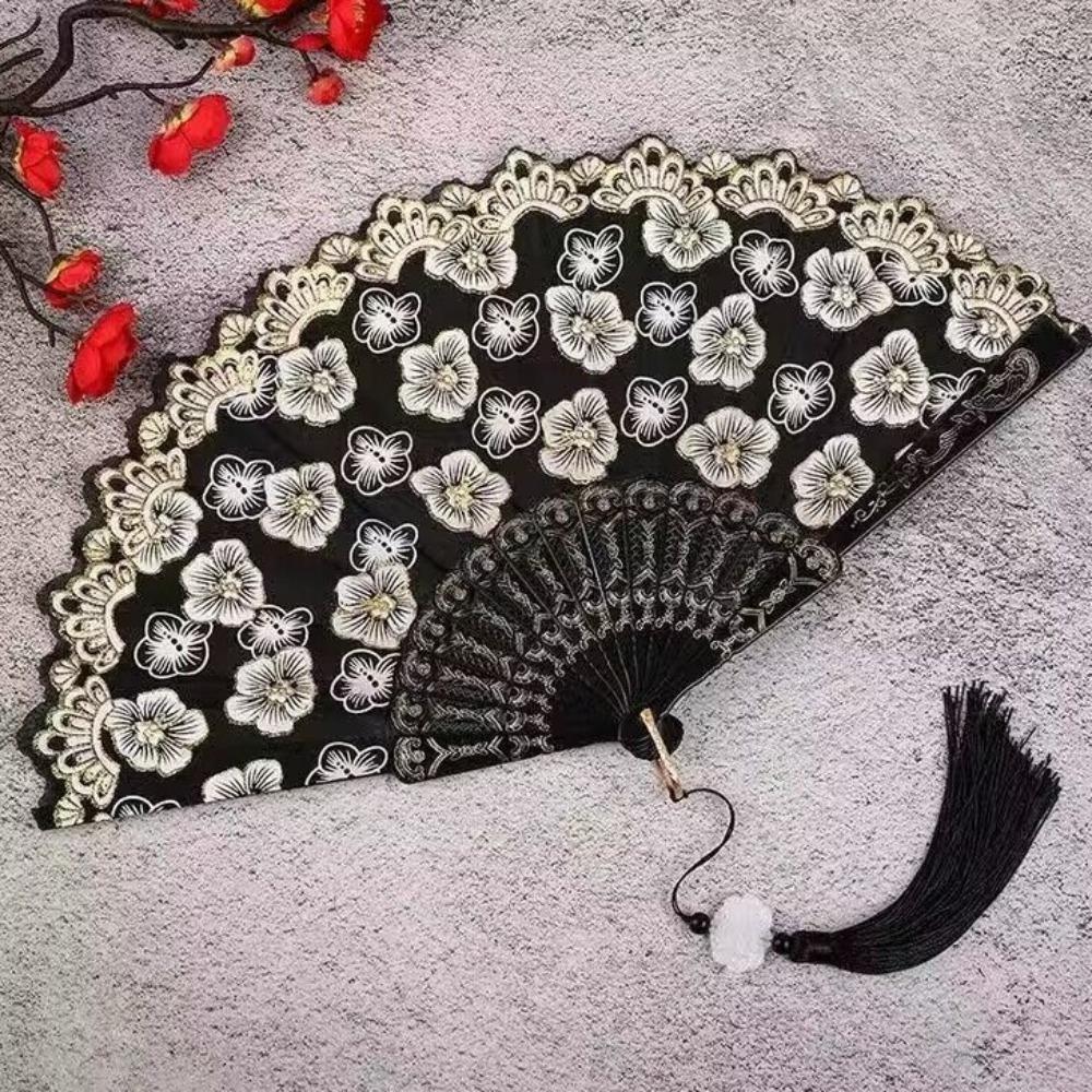 Flower Pattern Dance Fan Vintage Decorative Fan Hanfu Fan Chinese Folding Fan  Wedding Party