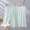 Женский пижамный комплект 2026 Cloud Cotton: Тонкий топ с коротким рукавом и длинные брюки на весну/осень, идеально подходят для улицы и высококачественной домашней одежды.