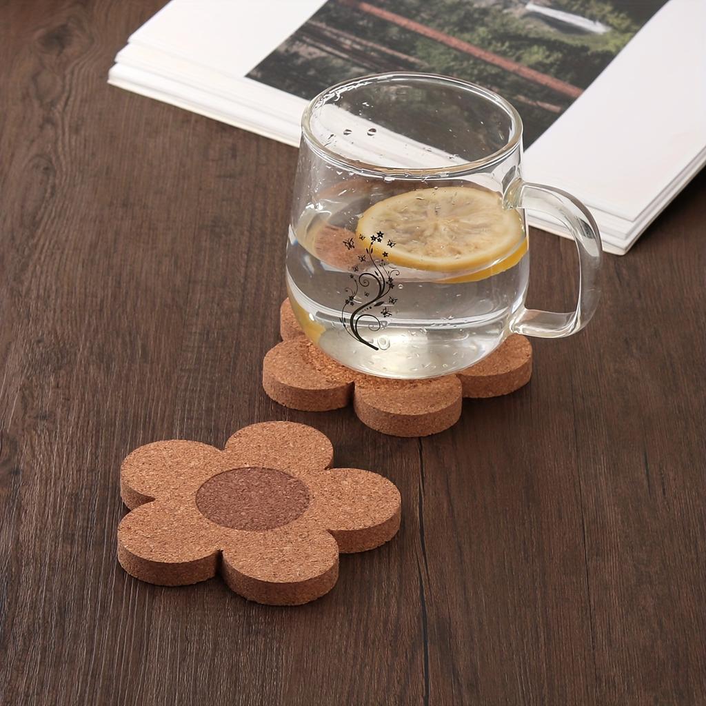 6pcs Cork Coasters, Kitchen Heat Insulation Pads for Hot and Slip-Resistant Table Mats, Kitchen Supplies, Car Cup Holders