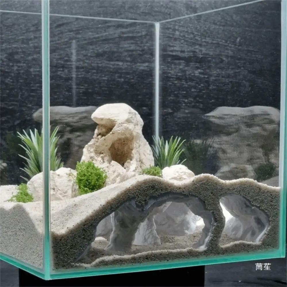 Смешная 3D-печать Гравийный туннель Пещера Отдых Безопасный Аквариум Подземная Пещера Укрытие для Рыб Камни Дом Декор для Аквариума