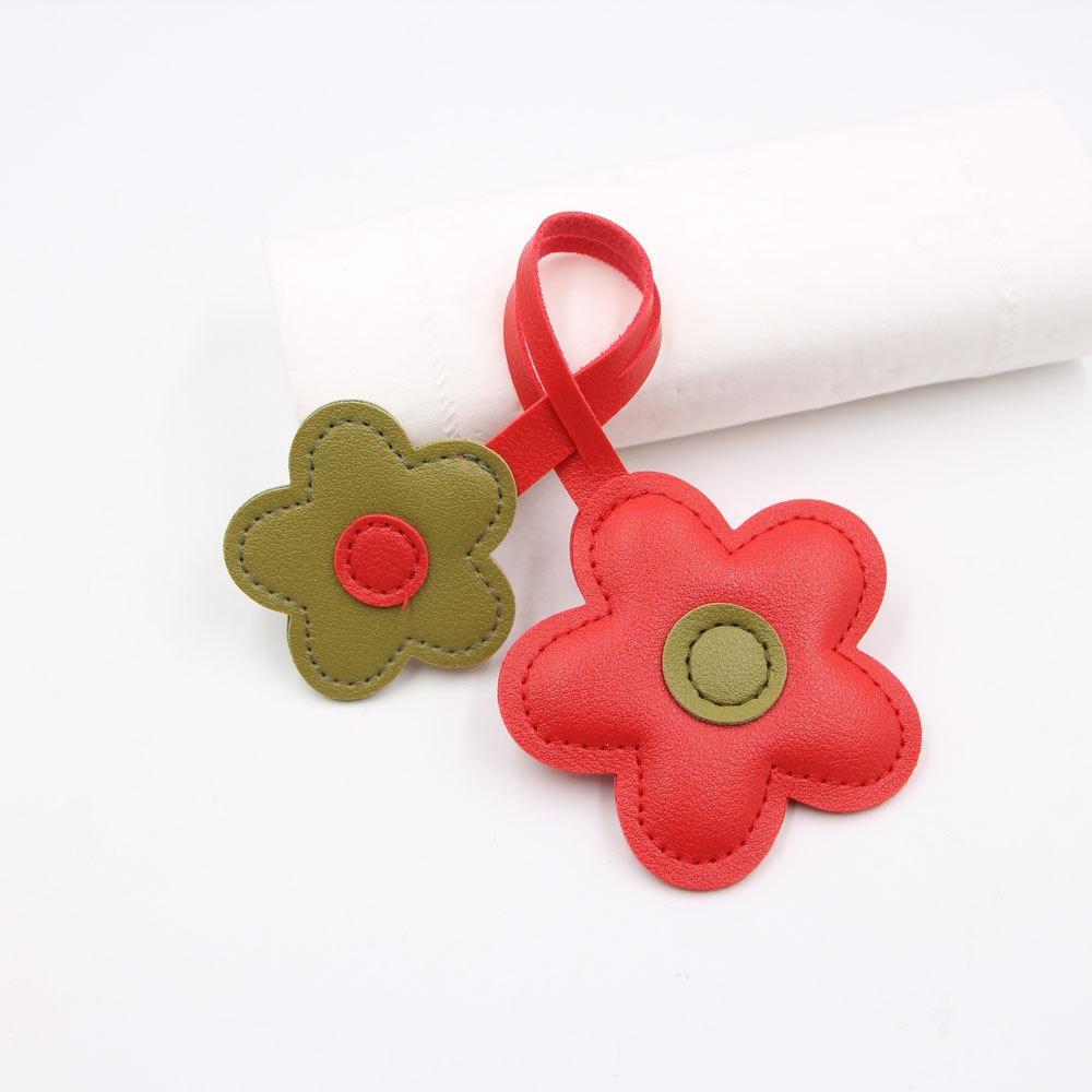 Contrasting Sunflower Bag Pendant PU Leather Bag Pendant Five Petal Flower Keychain Women