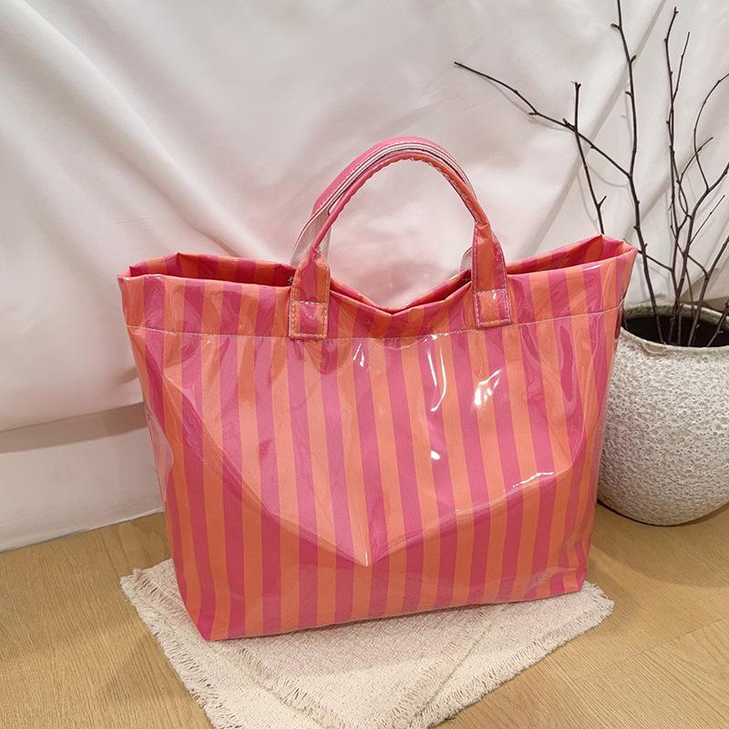 Efficient Striped Tote Bag Large Capacity Shoulder Handbag for Travel Needs