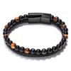 Men's Volcanic Tiger Eye Beaded Stone & Cowhide Bracelet - European/American Style