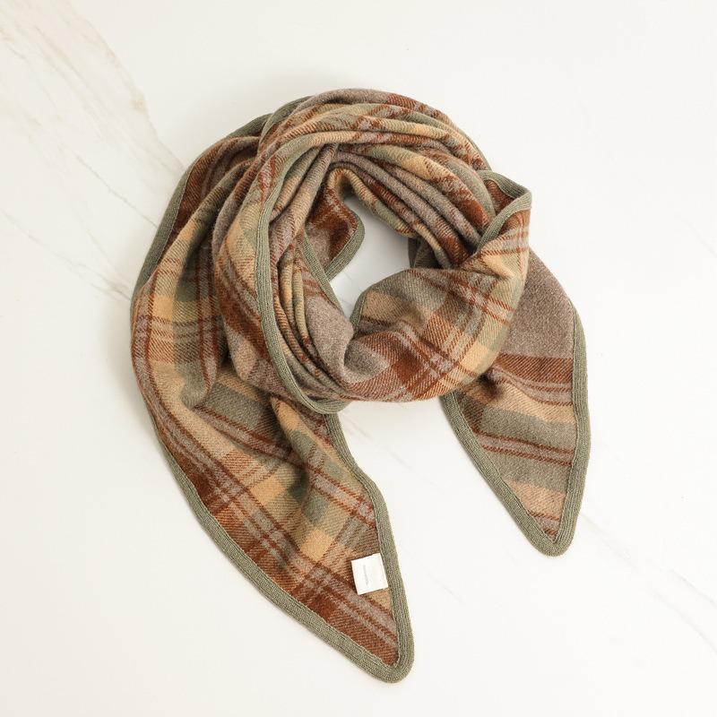 Autumn and Winter Double-sided Plaid Wool Scarf Women's Plaid Triangle Scarf Scarf Thickened Warm Shawl