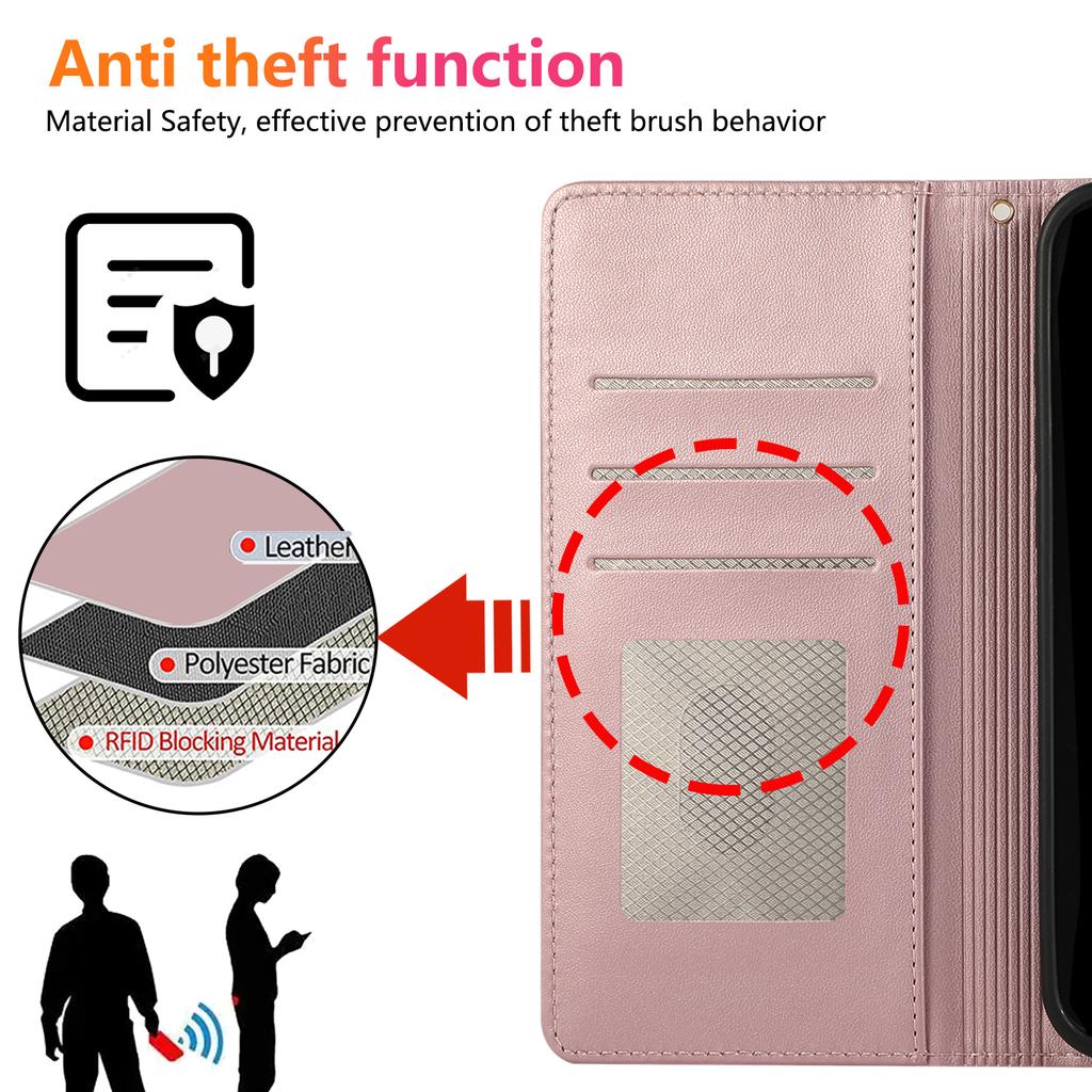 For iPhone 16 Pro Case RFID Blocking Wallet Stand Rhombus Leather Phone Cover with Wrist Strap