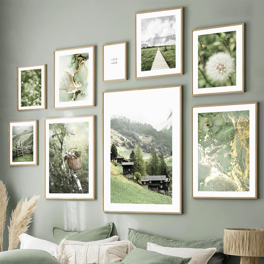 White Flower Dandelion Green Hill House Wall Art Canvas Painting Nordic Posters And Prints Wall Pictures For Living Room Decor