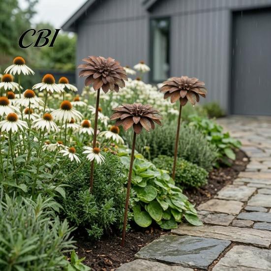 High-quality Metal Decorations Rustic Flower Garden Stakes, Large Rusted Iron Yard Art, Long-lasting Outdoor Ornaments 19.39 Inch Weather-Resistant