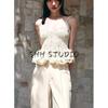 Summer New Product Women's Clothes Sweet Style Cut Out Embroider Short Skirt Hem V-neck Strap Tops 0085159