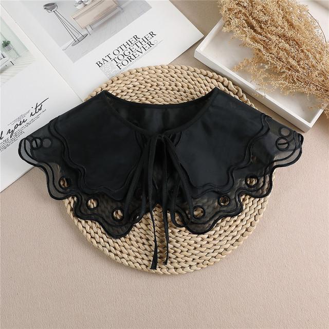 Linbaiway Lace Chiffon Doll Fake Collar Ladies Shawl Wrap Removable Detachable Embroidered False Collar Clothes Accessory