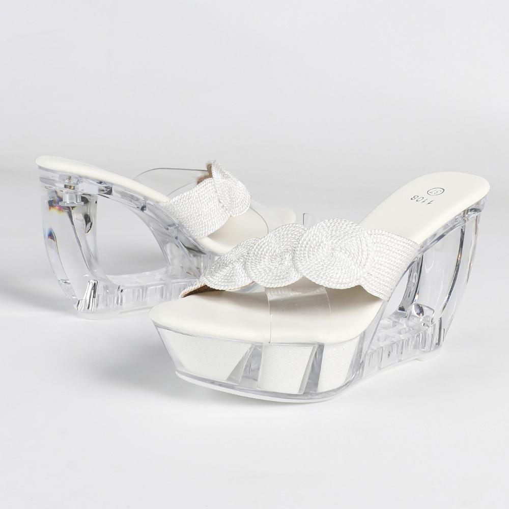 11CMKorean Style Wedge Heel Slippers, Crystal Sole Sexy Pole Dance Shoes, Fashion Runway Nightclub Women Footwear LFD-1108WG-F36