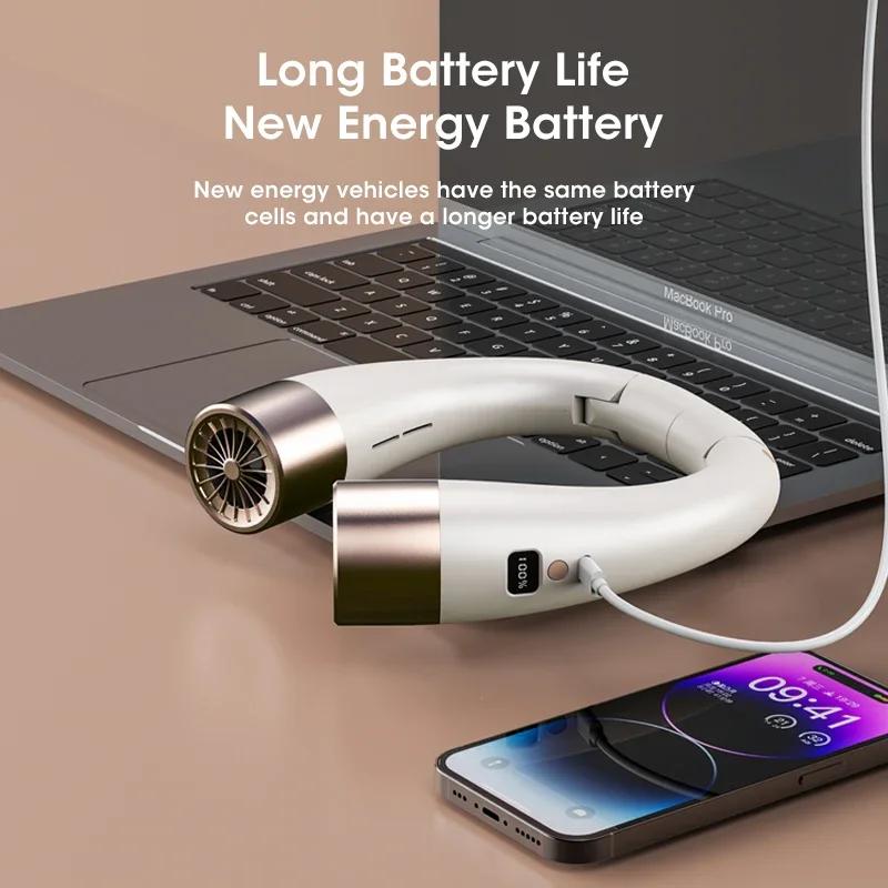 USB Rechargeable Portable Neck Fan 5-Speed Mini Air Cooler with Digital Display Foldable Hands Free Design
