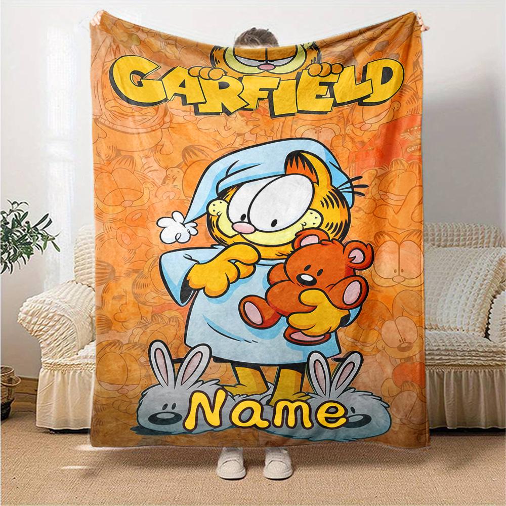 Customiz Name Personality Garfield Blanket Soft &Warm Sofa Office Bed Travel Lunch Break Blanket, Gift Suitable All Seasons
